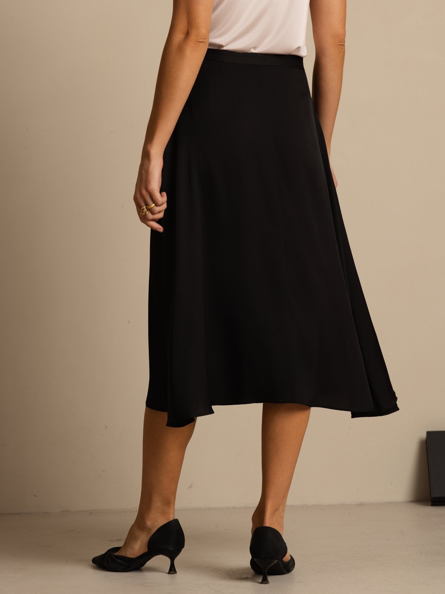 [Black] SilkSilky-AU 19Momme Stretch Silk Double Georgette Skirt 002