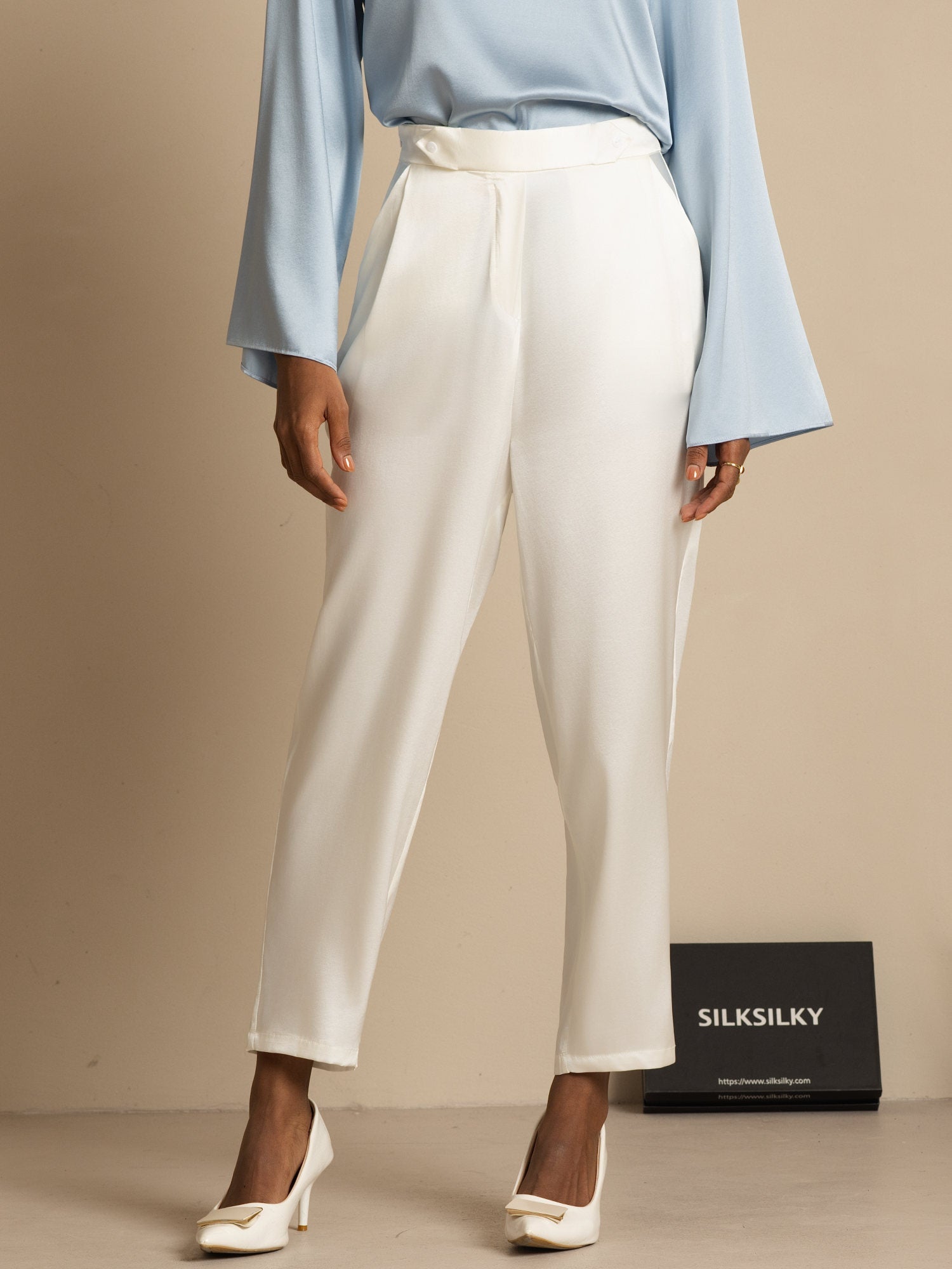 [White] SilkSilky-AU 19Momme Silk Womens Pants 001
