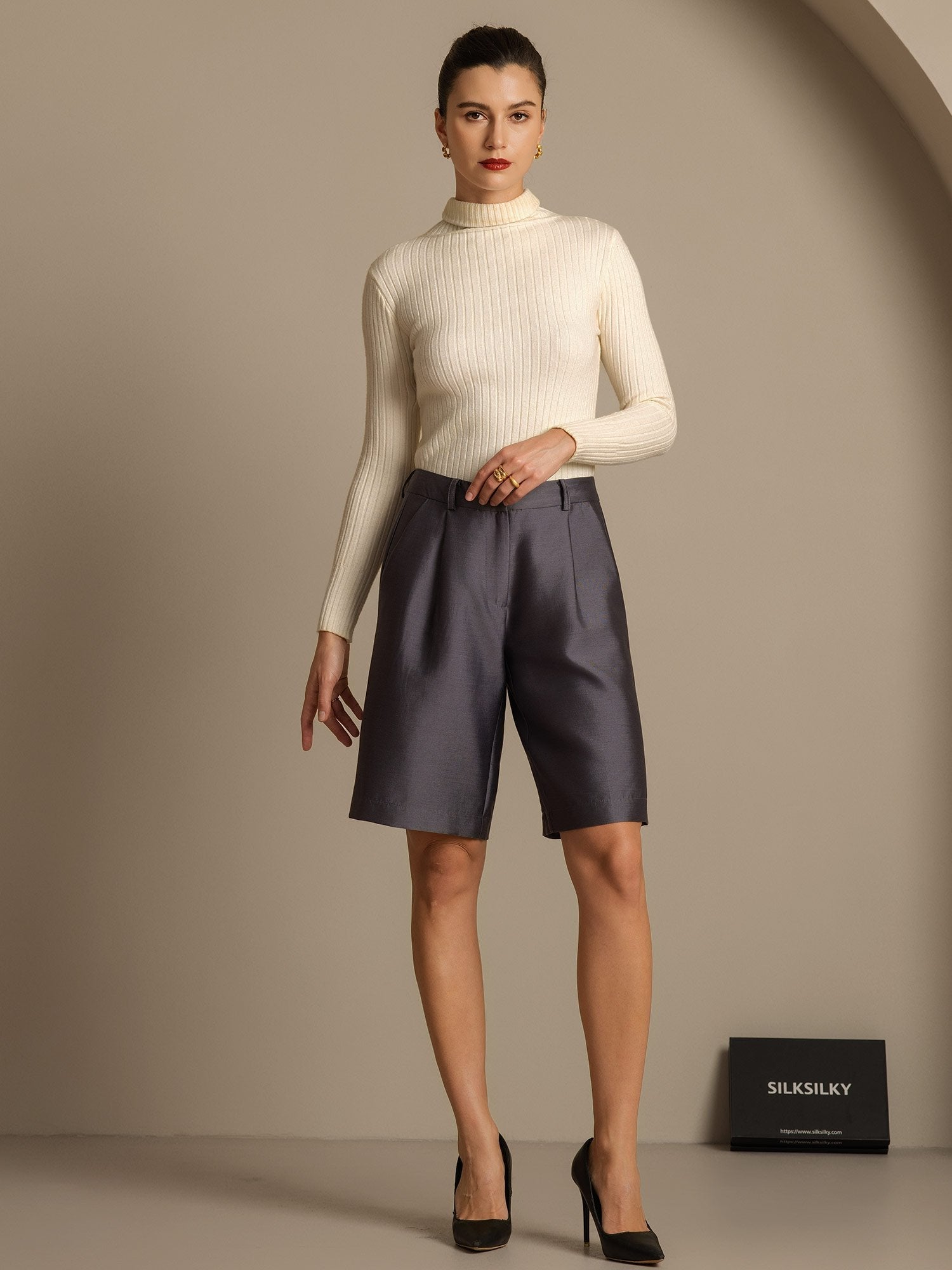 [Gray] SilkSilky-AU 32Momme Wool Womens Shorts 006,