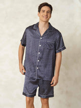 [Navy Ginkgo] SilkSilky-AU Short Sleeve Notch Collar Men's Pyjamas 005