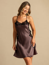 [Dark Brown] SilkSilky-AU Sleeveless V Neck Nightgown 001