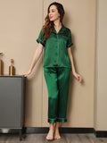 SilkSilky AU Pure Silk Short Sleeve Lapel Women's Pyjamas Green 004