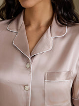[Shadow Gray] SilkSilky-AU Short Sleeve Lapel Collar Women's Pyjamas 004