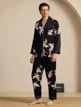 [Black] SilkSilky-AU Long Sleeve Lapel Collar Men's Pyjamas 006