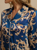 [Navy Dragon] SilkSilky-AU Long Sleeve Lapel Collar Women's Pyjamas 007