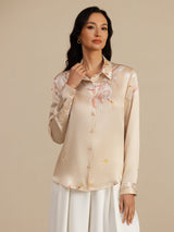 [Champagne] SilkSilky-AU 19Momme Long Sleeve Lapel Collar Women's Shirt 003