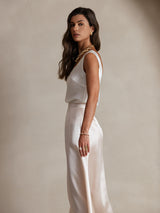 [White] SilkSilky-AU 19Momme Stretch Silk Charmeuse Sleeveless Scoop Neck Camisole 006