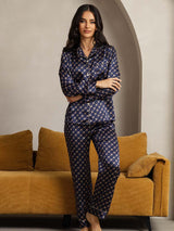 [Navy Chain] SilkSilky-AU Long Sleeve Lapel Collar Women's Pyjamas 005
