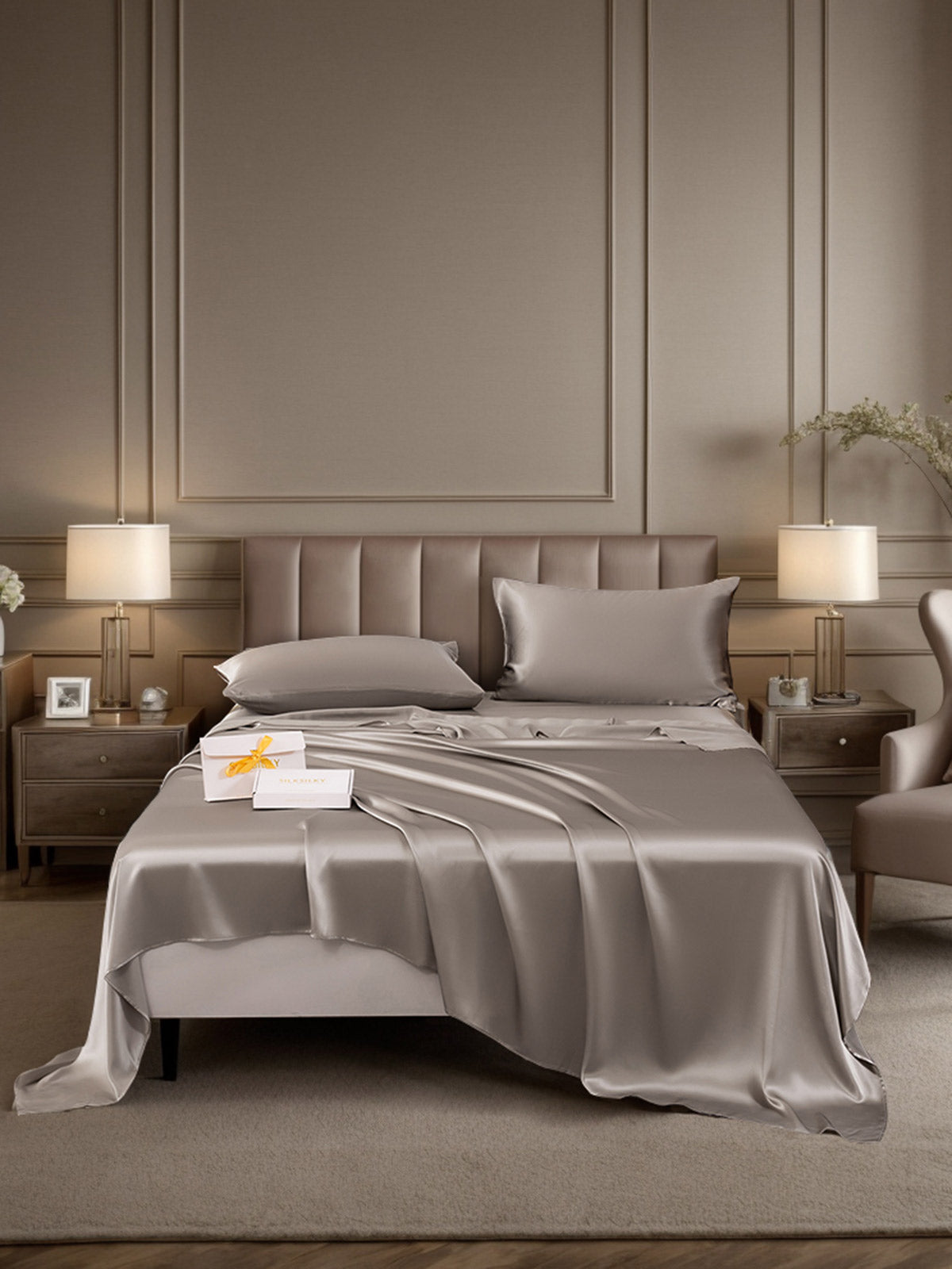 [Gray] SilkSilky-AU 19Momme Pure Silk Bedding Set 001