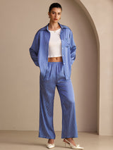 [Blue Pinstripe] SilkSilky-AU Long Sleeve Lapel Collar Women's Outfit Sets 001