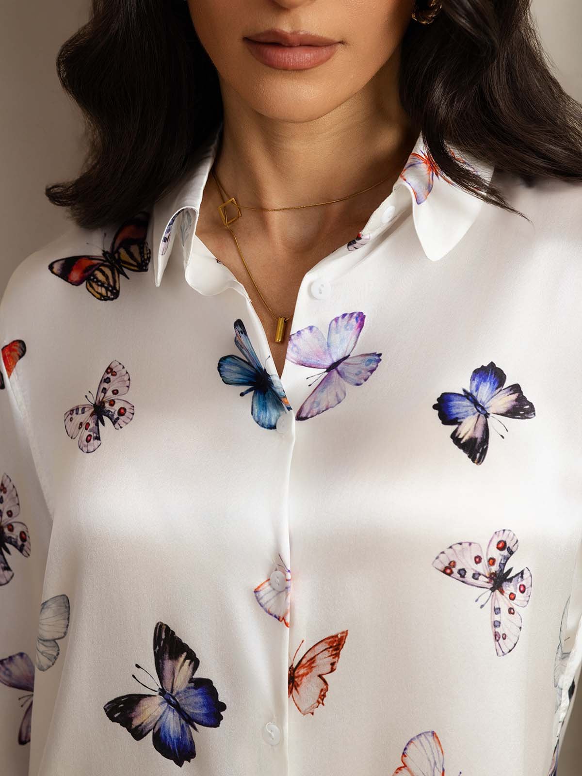 [White Butterfly] SilkSilky-AU 19Momme Silk Lapel Collar Women''s Outfit Sets 005