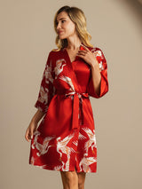 [Dark Red] SilkSilky-AU 3/4 Sleeve Women's Dressing Gown 006