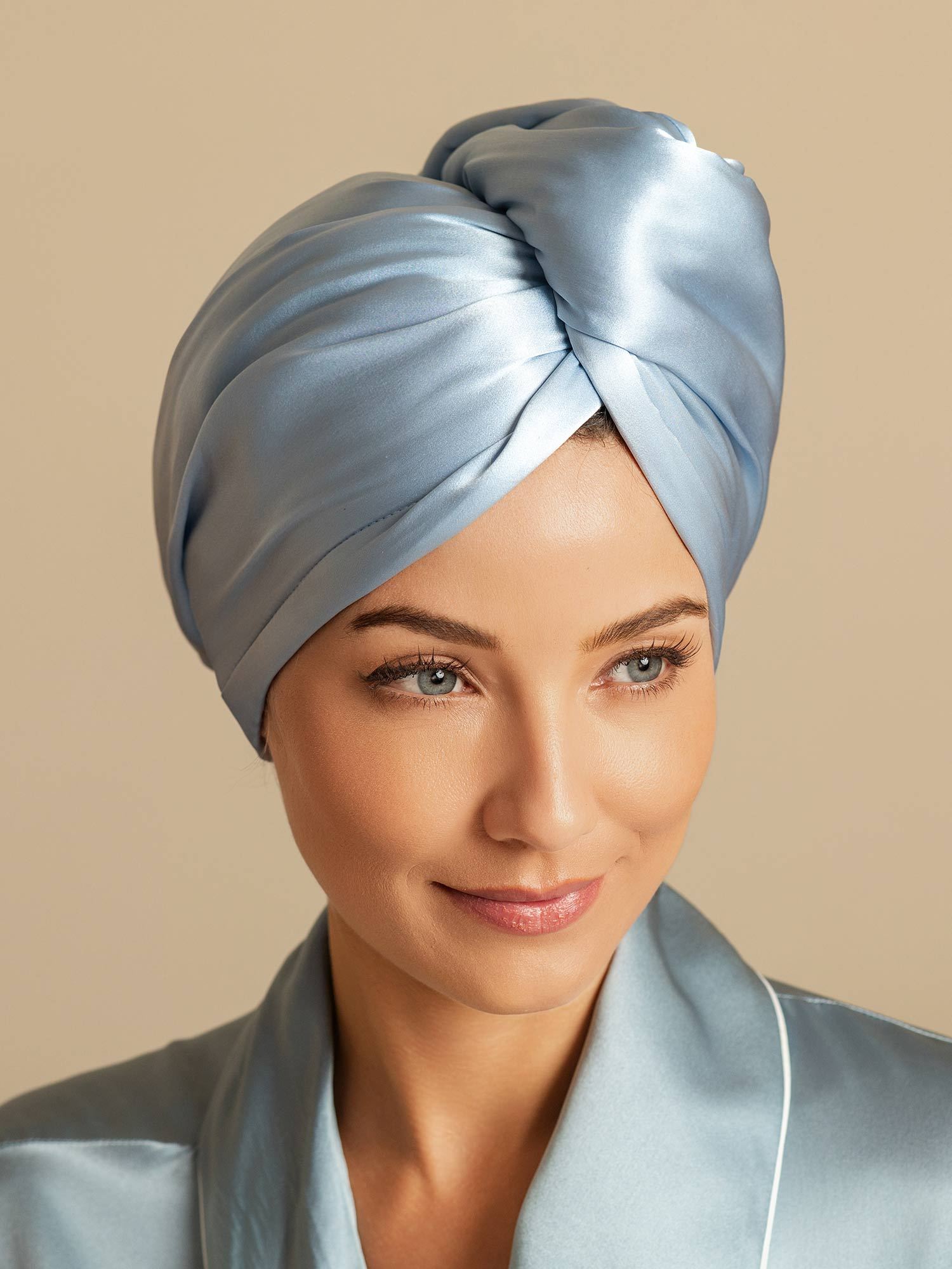 [Sky Blue] SilkSilky-AU Pure Silk Wrap Hair Towel Wrap 003,