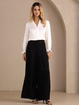 [White] SilkSilky-AU Long Sleeve Split Women's Blouse 006