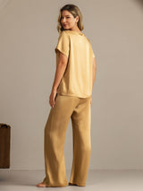 [Tan] SilkSilky-AU 19Momme Machine-Washable Silk Short Sleeve Women's Pyjamas 002