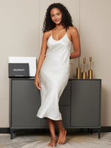 [White] SilkSilky-AU Sleeveless V Neck Nightgown 003