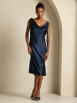 [Dark Blue] SilkSilky-AU Sleeveless Cowl Neck Dress 006