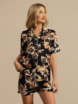 [Black Dragon] SilkSilky-AU Short Sleeve Lapel Collar Women's Pyjamas 004
