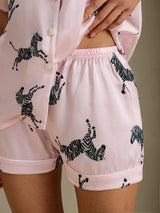 [Pink Zebra] SilkSilky-AU Short Sleeve Lapel Collar Women's Pyjamas 005