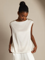 [White] SilkSilky-AU Cap Sleeve Round Neck Women's T-Shirt 006