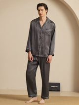 [Black Ginkgo] SilkSilky-AU 19Momme Long Sleeve Notch Collar Men's Pyjamas 001