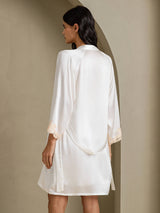 [White] SilkSilky-AU 3/4 Sleeve V Neck Nightgown&Dressing Gown Set 002