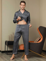 [Navy Ginkgo] SilkSilky-AU 19Momme Long Sleeve Notch Collar Men's Pyjamas 016
