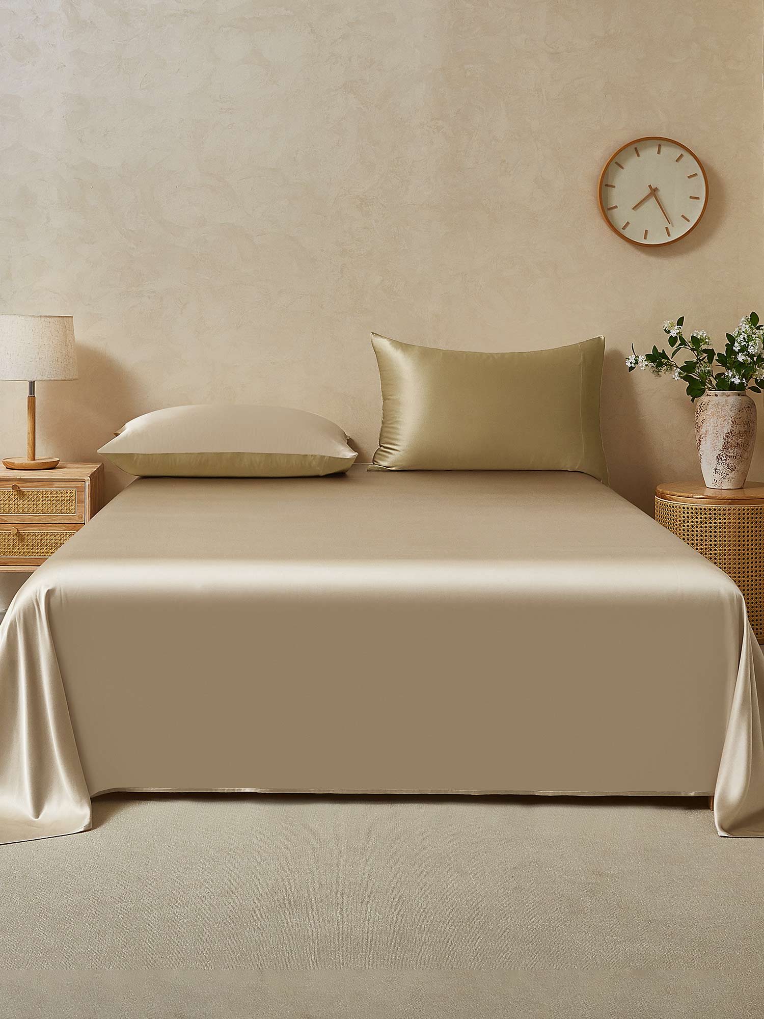 [Beige+Khaki] SilkSilky-AU 22Momme Bedding Set 001