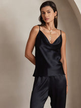 [Black] SilkSilky-AU Spaghetti Strap Cowl Neck Camisole 003