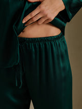 [Dark Green] SilkSilky-AU Long Sleeve Lapel Collar Women's Pyjamas 005