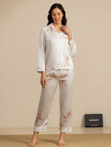 [White] SilkSilky-AU 19Momme Long Sleeve Notch Collar Women's Pyjamas 005