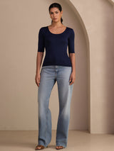 [Dark Blue] SilkSilky-AU Half Sleeve Women's T-Shirt 005