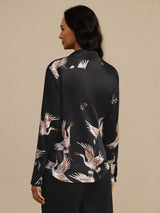 [Black] SilkSilky-AU 19Momme Long Sleeve Lapel Collar Women's Shirt 002