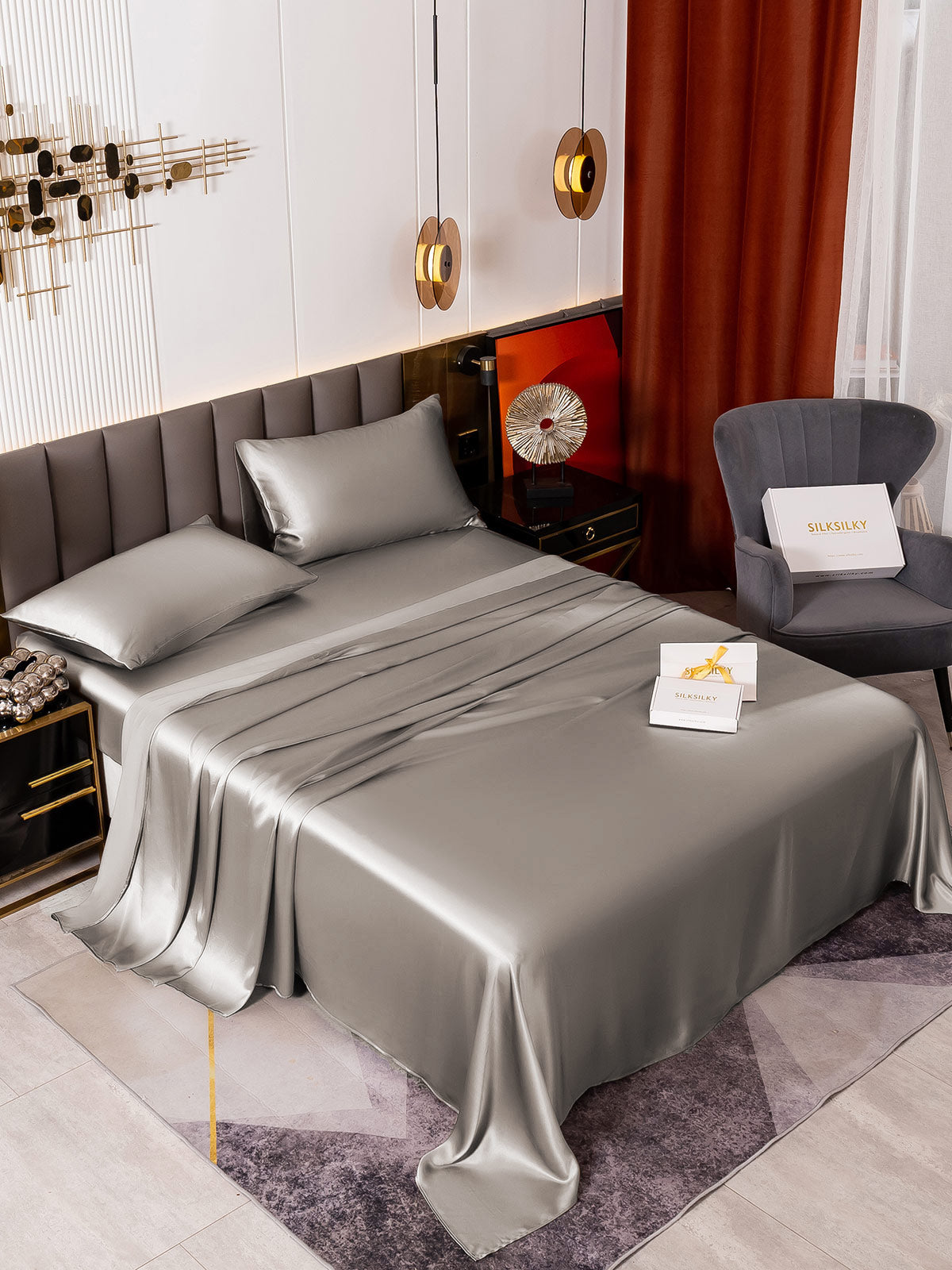 [Gray] SilkSilky-AU 19Momme Pure Silk Bedding Set 001