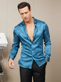 SilkSilky AU Silk Long Sleeve Collar Men's Shirt Teal 004