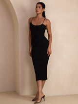 [Black] SilkSilky-AU Spaghetti Strap Square Neck Dress 006