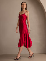 [Wine] SilkSilky-AU Spaghetti Strap Cowl Neck Dress 006