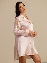[Pink] SilkSilky-AU Long Sleeve Lapel Collar Nightshirt 004
