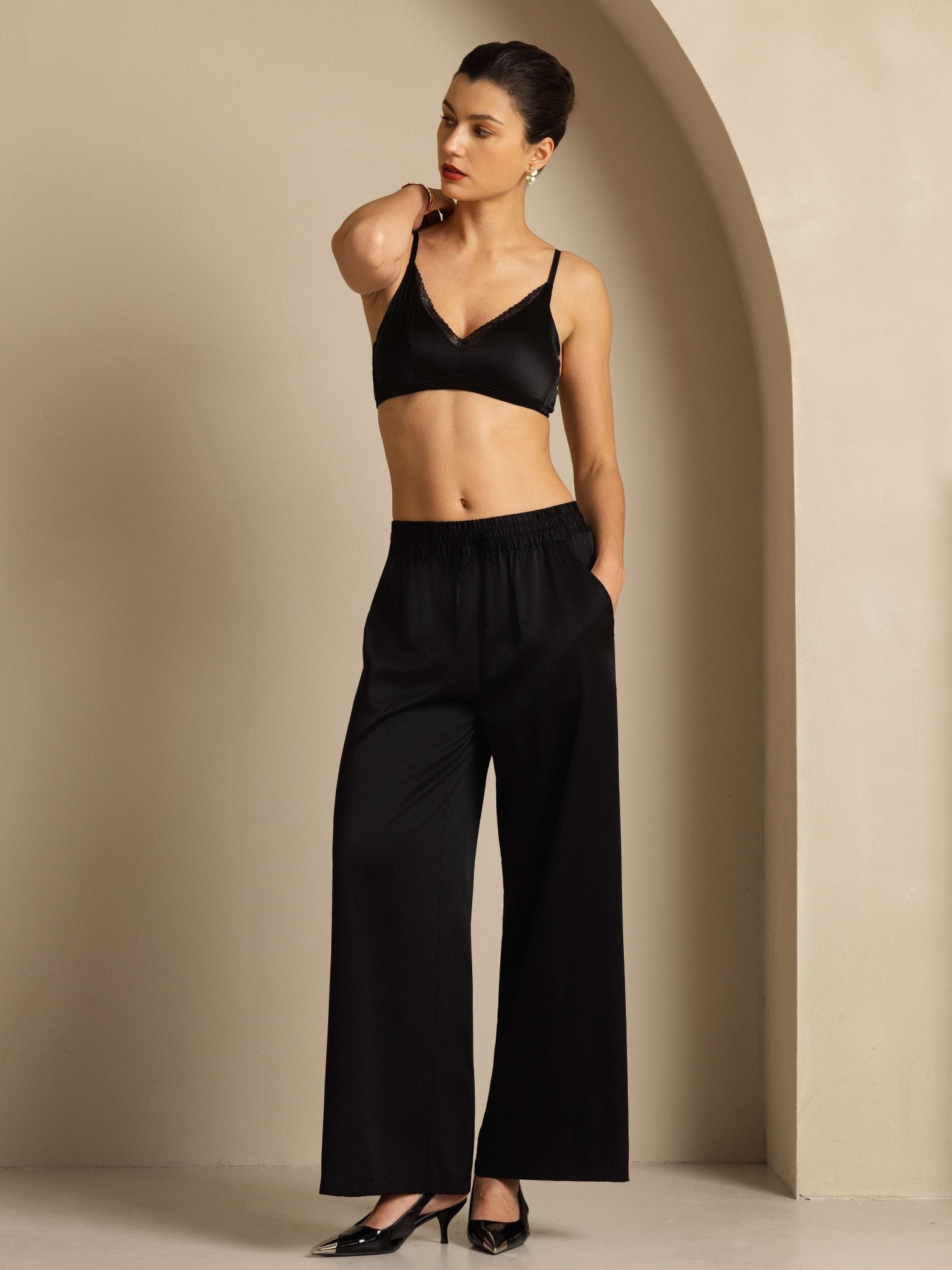 [Black] SilkSilky-AU 19Momme Silk Womens Pants 001