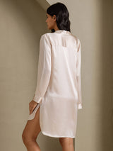 [Beige] SilkSilky-AU Long Sleeve Lapel Collar Nightshirt 002
