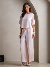 [Pink] SilkSilky-AU Half Sleeve Round Neck Women's Pyjamas 006