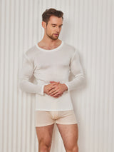 [White] SilkSilky-AU Long Sleeve Round Neck Men's T-Shirt 001
