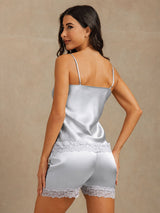 [Grayish Blue] SilkSilky-AU Sleeveless V Neck Camisole Set 002