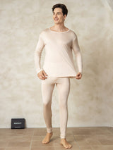 [Tan] SilkSilky-AU Silk Jersey Long Sleeve Round Neck Men's Long Johns 003