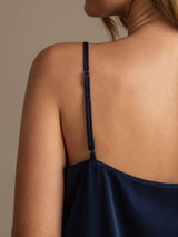 [Dark Blue] SilkSilky-AU 19Momme Machine-Washable Silk Spaghetti Strap Scoop Neck Camisole Set 005