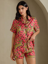 [Coral Serval] SilkSilky-AU Short Sleeve Notch Collar Women's Pyjamas 003