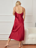 SilkSilky-AU Pure Silk Sleeveless Boat Neck Dress Wine 002