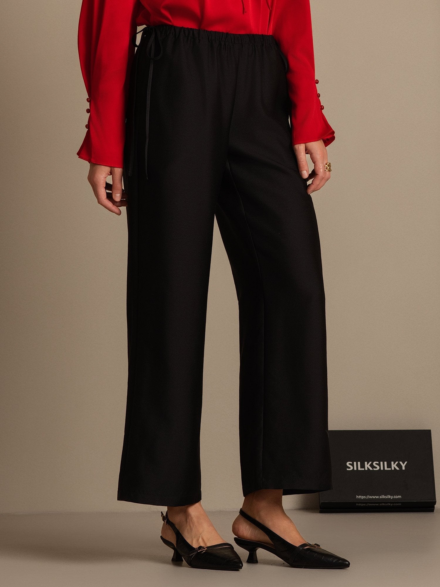 [Black] SilkSilky-AU 32Momme Wool Womens Pants 006,
