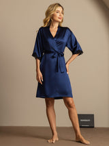 [Dark Blue] SilkSilky-AU Half Sleeve Women's Dressing Gown 003