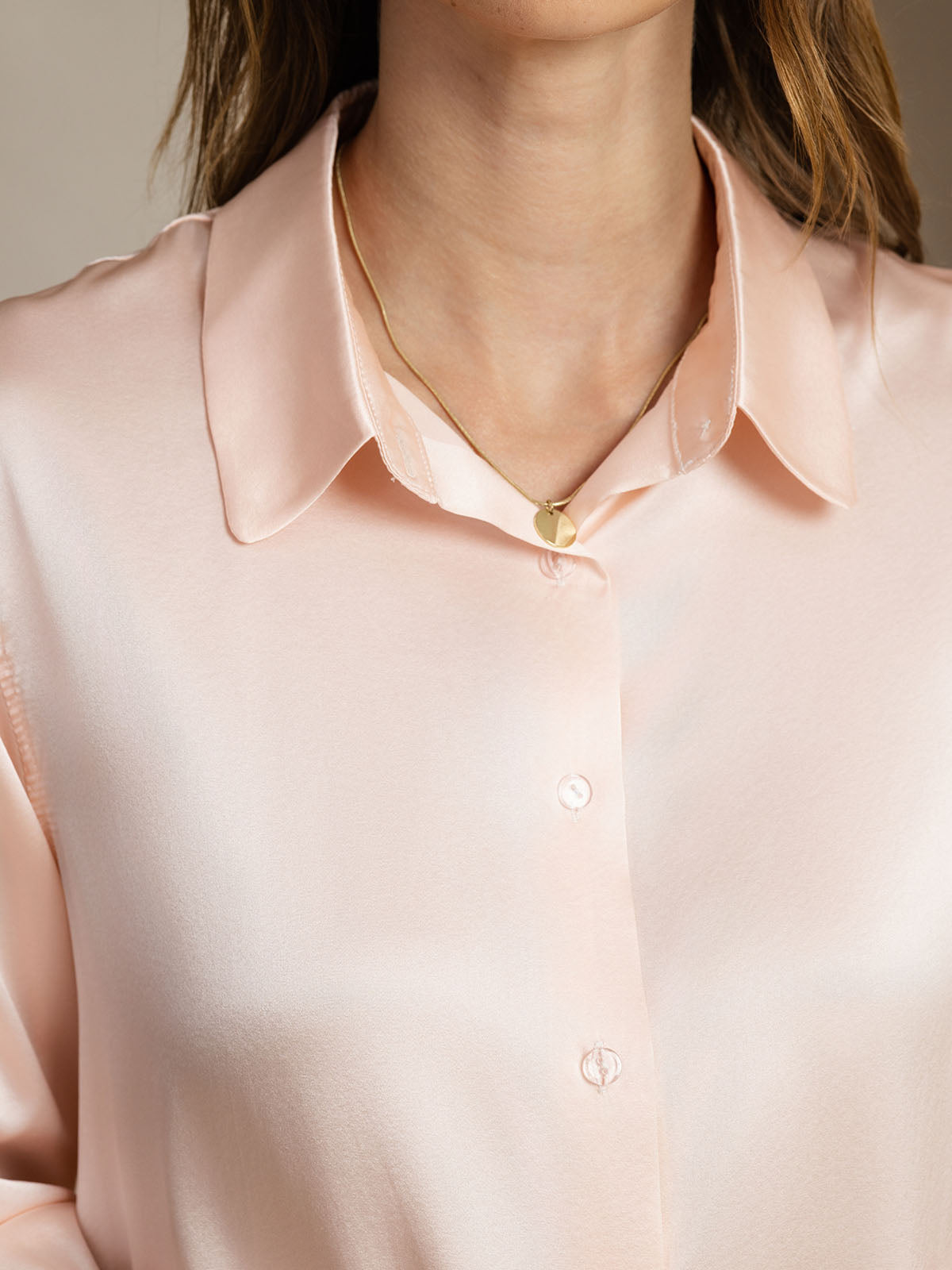 [Light Pink] SilkSilky-AU Silk Long Sleeve Lapel Collar Women's Shirt 004